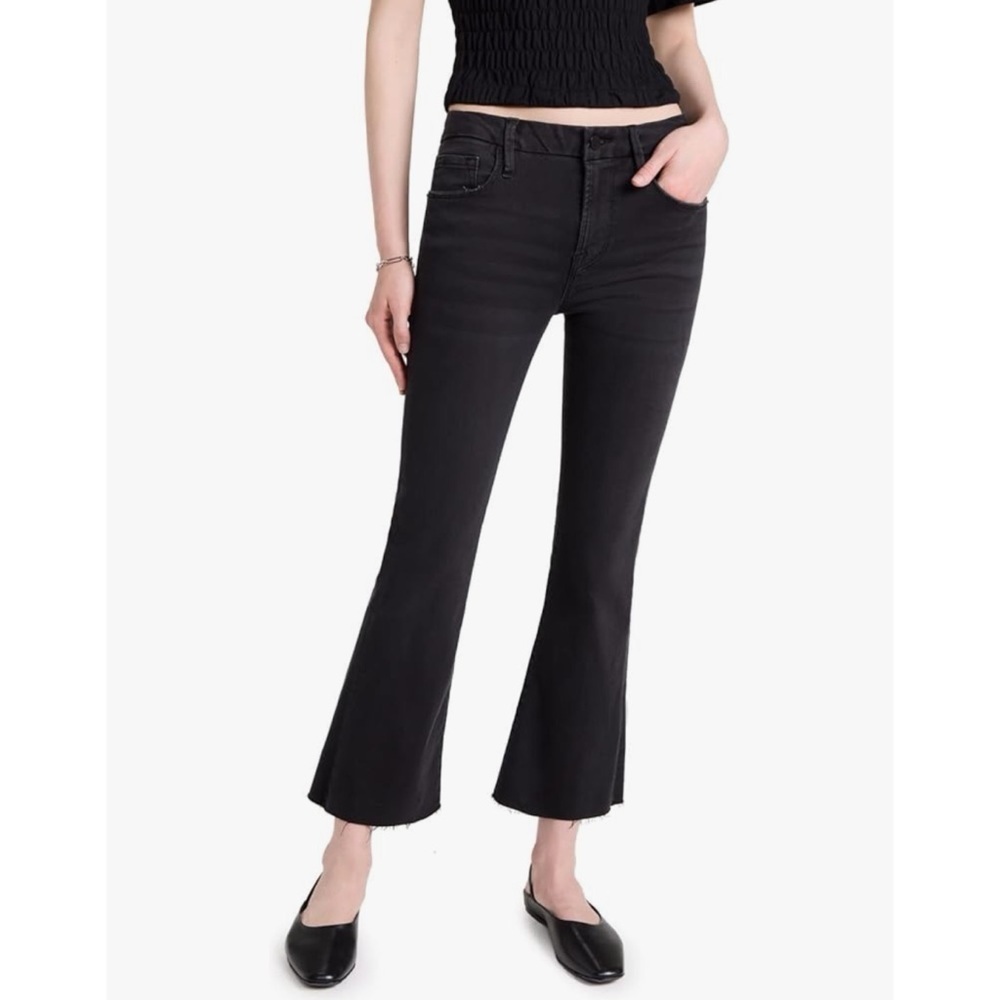 FRAME Le Crop Mini Boot High Rise Solid Black Raw Hem Denim Jeans Sz 28 Stretchy